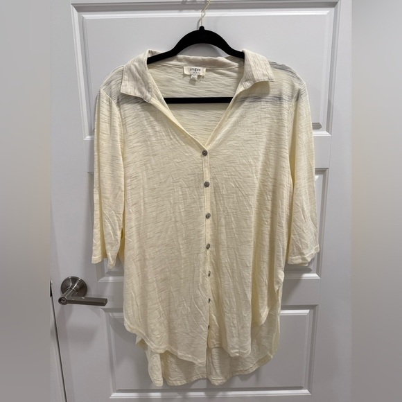 Umgee Tops - Umgee Cream 3/4 Sleeve Collared Blouse